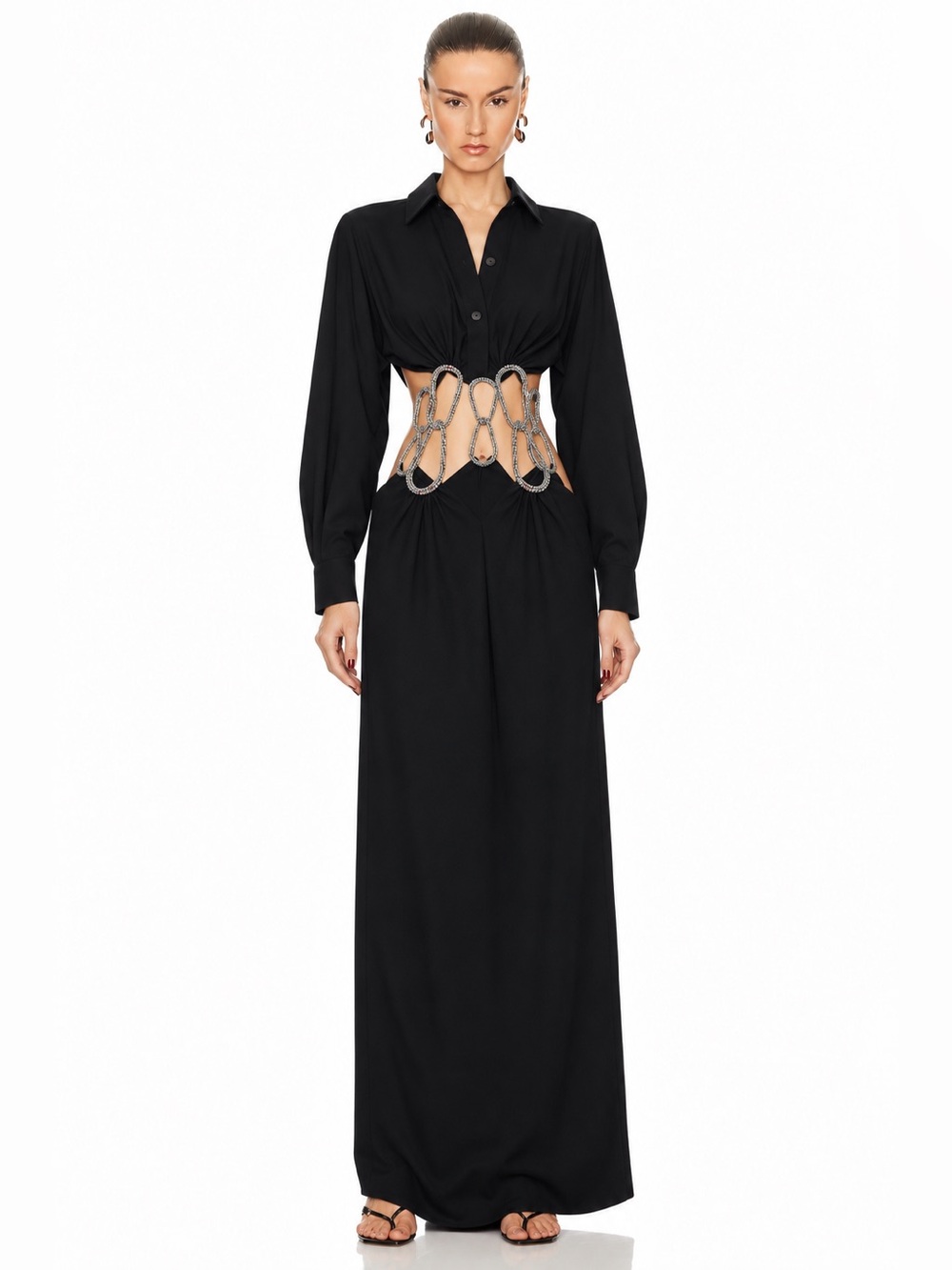 Christopher Esber Crystal Rope Disconnect Black Maxi Dress
